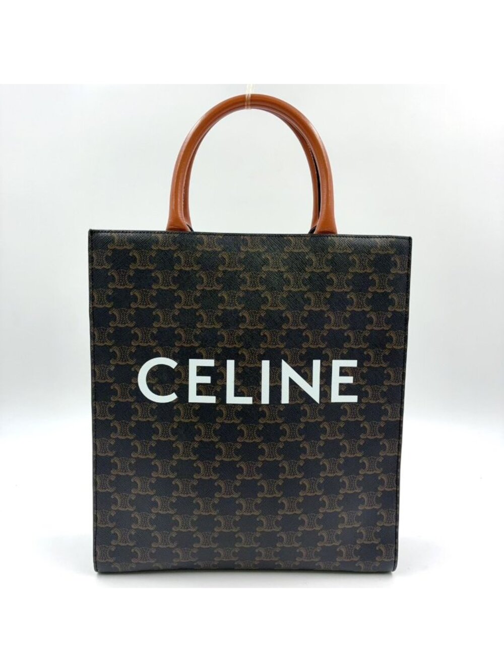 Celine Vertical Cabas Triomphe Small Shoulder Bag Leather Brown White Gold
